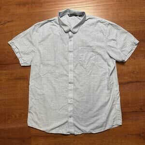 Travis Mathew Button Up Shirt Men 2XL Blue Graph Plaid Check Short Sleeve Casual